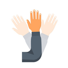 Obraz premium Hand wave. Human waving hi or hello. Gesture hand. Inclusion of a motion sensor. Vector illustration flat design. Isolated on white background. 