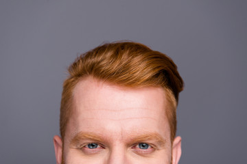 Close-up cropped portrait of nice content confident handsome att