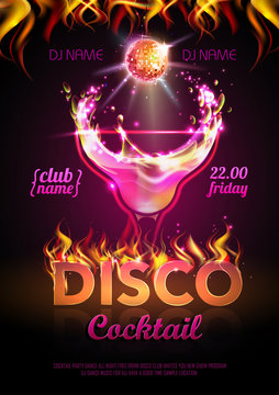 Disco background. Cocktail party poster