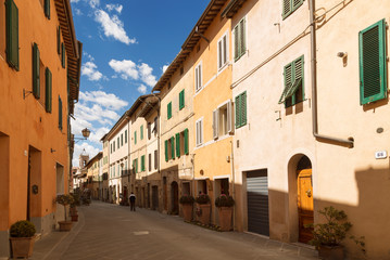 Fototapeta na wymiar Street in the town of San Quirico d'orcia, Tuscany, Italy