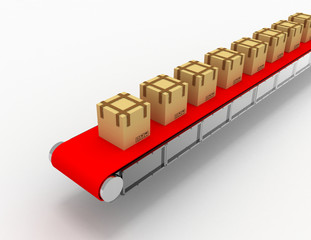 Shipping of boxes on conveyor . 3d rendered illustration