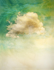 Cloud on the watercolor texture. Grunge template