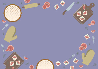 Food Border decoration, Bakery flat design background, food and drink design element, horizontal background