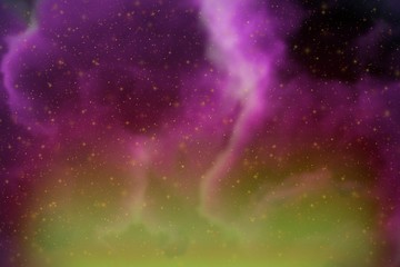 Abstract dynamic fantasy pink space and stars colorful background with sparks and clouds