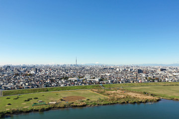 江戸川上空から見た東京の下町