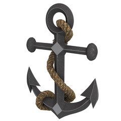 Old anchor with rope on an isolated white background. 3d illustration © pit3dd
