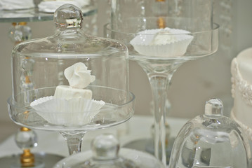 sweets on the table in blue. buffet at the restaurant. blue shades.