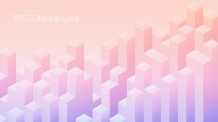 Geometric Background with Three Dimensional Cuboids. Abstract Landscape in Soft Warm Tones. Aspect Ratio 16:9. EPS10 Vector.