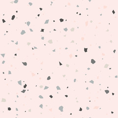 Terrazzo flooring textured surface modern abstract pattern. Vector seamless abstract repeat with chips of marble or granite in soft pastel  colors.