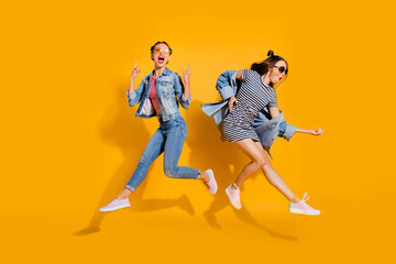 Full legs body size beautiful gorgeous adorable two lady isolate