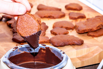 Preparing cookies with hot brown delicious molten chocolate