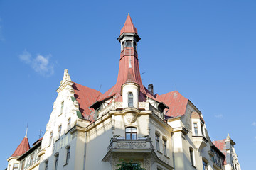 Detail of Art Nouveau (Jugenstil) building in the historic center of Riga, Latvia