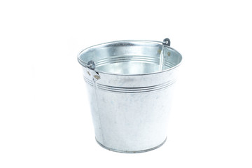 gray metal bucket on a white background