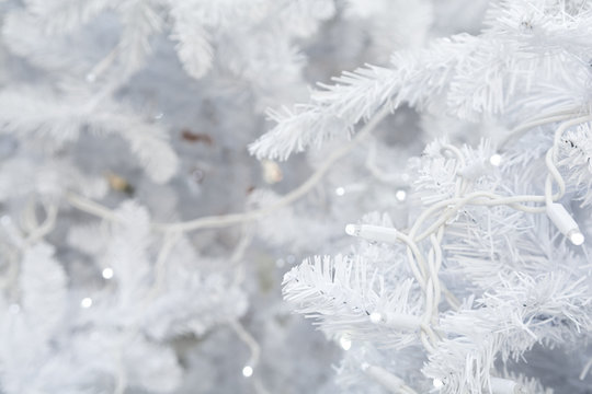 White christmas trree background with christmas lights