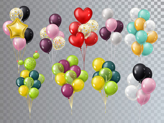 Vector realistic bunch helium balloons isolated.