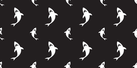 shark seamless pattern fin dolphin whale vector ocean wave island wallpaper background black