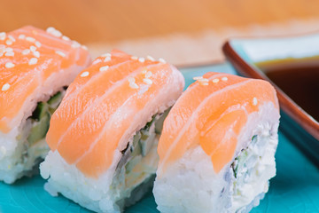 California maki sushi with salmon