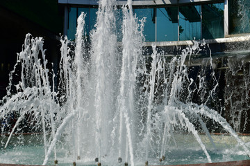 fountain at shopping center Melodiya on Navaginskaya Street - place for walking. Sochi, Russia