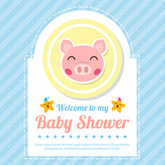 baby shower card with cute pig
