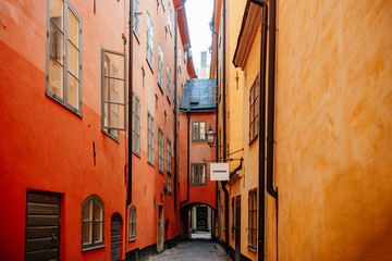 Fototapeta na wymiar Streets of The Old Town Gamla Stan in Stockholm, Sweden
