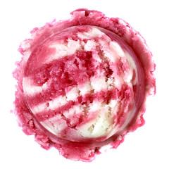 strawberry and vanilla Ice Cream Scoop from top view Isolated On White Background