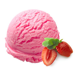 strawberry Ice Cream Scoop side view Isolated On White Background