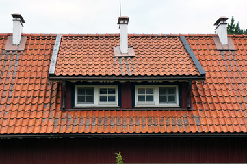 Tiled mansard roof of house in Nida, Lithuania.