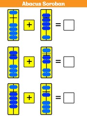 Abacus Soroban kids learn numbers with abacus, math worksheet for children Vector Illustration