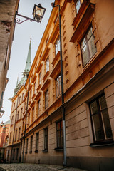 Fototapeta na wymiar Streets of The Old Town Gamla Stan in Stockholm, Sweden