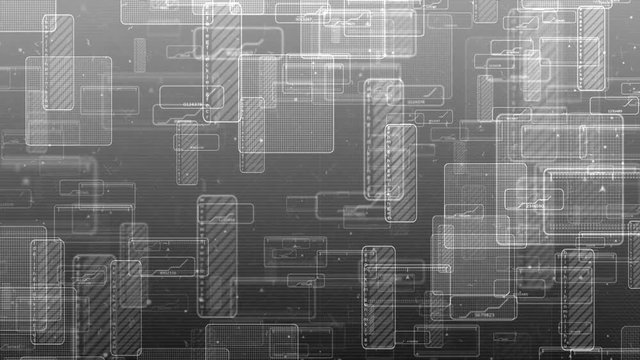 Motion of abstract digital squares. Seamless loop animation of gray technology background.