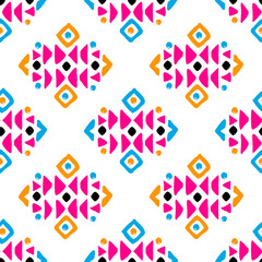 Aztec style seamless geometry pattern with tribal ornament. Ornamental ethnic background collection. Use for fabric prints, surface textures, cloth design, wrapping. EPS 10 vector illustration.