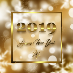 Fototapeta na wymiar Happy New Year 2019 on blur abstract bokeh background, new year greeting card, banner