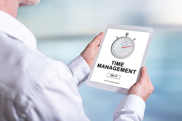 Time management concept on a tablet