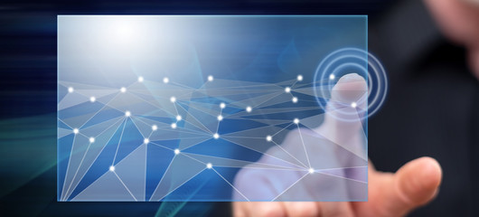 Man touching a virtual network