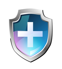 Fototapeta premium Vector blue shieldVector blue shield, realistic image, white cross