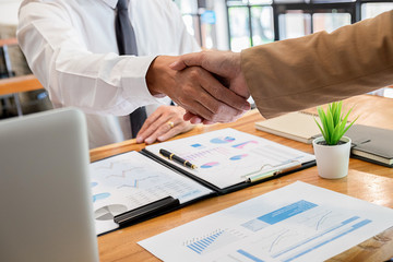 Business confident handshake and business people after discussing , success  concept