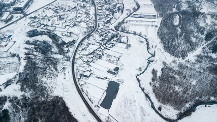 Fototapeta premium Winter Aerial view over the small village.