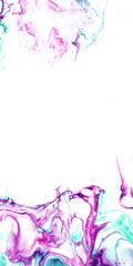 Very beautiful textural background. Turquoise paint flows in blue and purple on a white background. The style includes curls of marble or pulsations of agate with bubbles and cells.