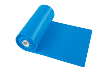 roll of blue tape for stretching, strength fitness exercises, on white background, isolate