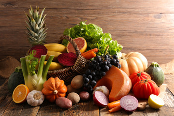 assorted vegetable on wood background