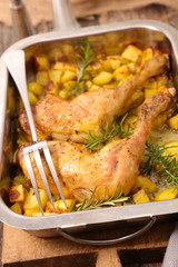 grilled chicken leg and potatoes