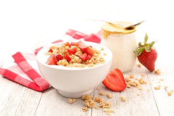 yogurt, muesli and strawberry