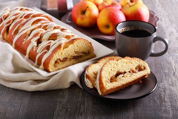 Apple coffee cake braid, served