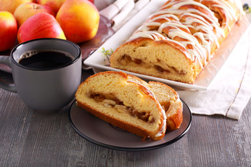 Apple coffee cake braid, served