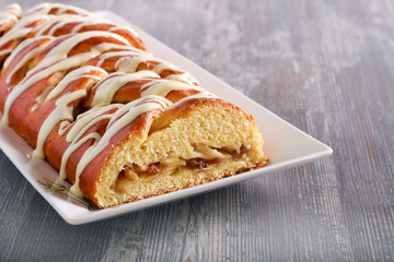 Apple coffee cake braid, served