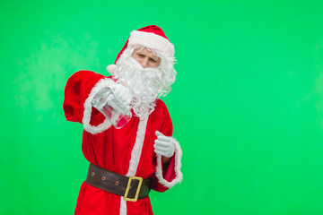 frustrated Santa Claus with an empty beer glass. chromakey