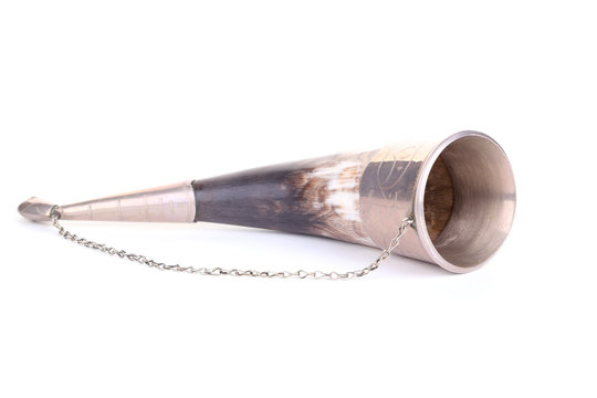 Old, Silver Horn For Wine, Made Of Bone.
