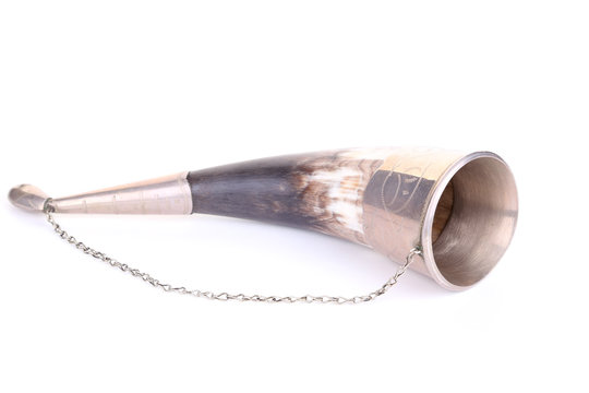 Old, Silver Horn For Wine, Made Of Bone.
