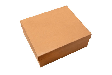 Brown closed cardboard box isolated on white background. top view, blank for you design