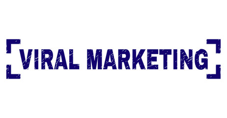 VIRAL MARKETING text seal imprint with grunge texture. Text label is placed inside corners. Blue vector rubber print of VIRAL MARKETING with dust texture.